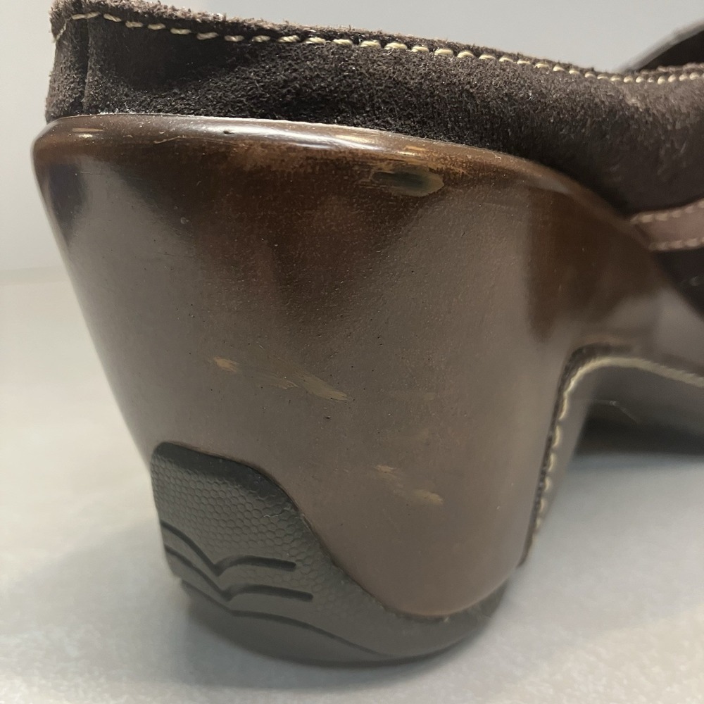 Boho White Mountain Mule Mary Jane Brown Suede Wedge Clogs Buckle Strap Size 9 - Picture 7 of 11